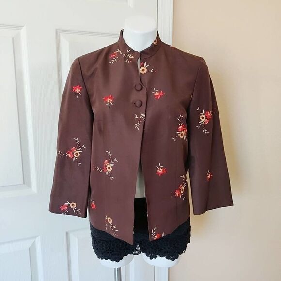 Sandra 100% silk embroidered open front blazer 10 - Picture 1 of 8